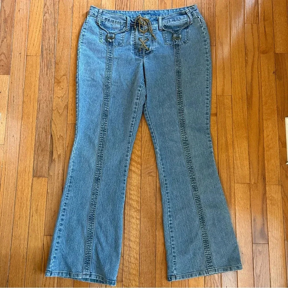 Zoey Beth Y2K Lace Up Tie Flare Jeans Size 13/14 - Picture 1 of 11